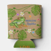 カエルの熱帯葉の花 |名パーソナライズされた前 缶クーラー (裏面)