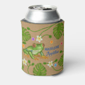 カエルの熱帯葉の花 |名パーソナライズされた前 缶クーラー (缶裏面)