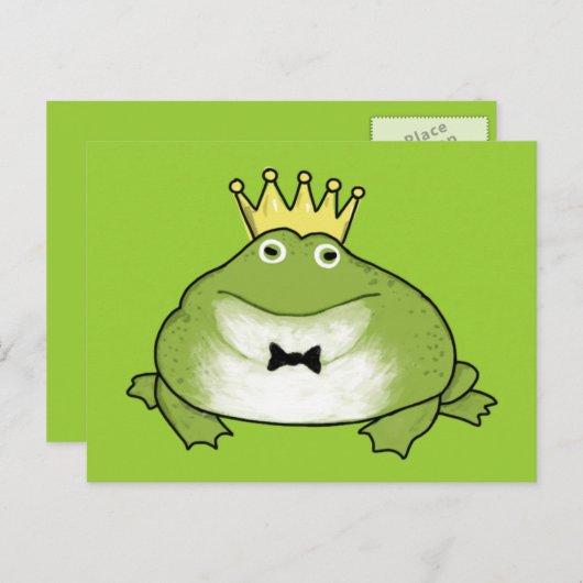カエルの王子 – 王冠の美しい水陸両生が待ち受ける ポストカード (正面/裏面)
