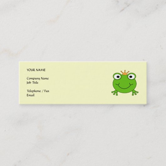 カエルの王子。 王冠を持つ微笑のカエル スキニー名刺 (正面)