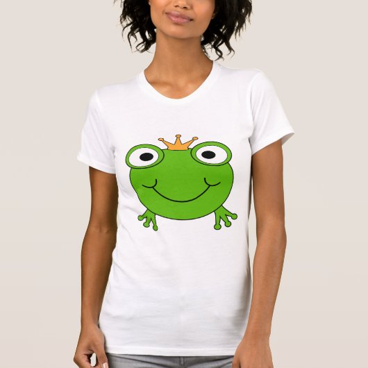 カエルの王子。 王冠を持つ微笑のカエル Tシャツ (正面)