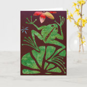 カエルの空白のな挨拶状 カード (黄色い花)