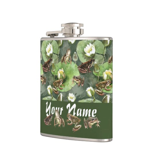 カエルの緑と白の睡蓮のパターン フラスク (左)