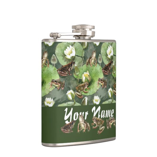 カエルの緑と白の睡蓮のパターン フラスク (右)