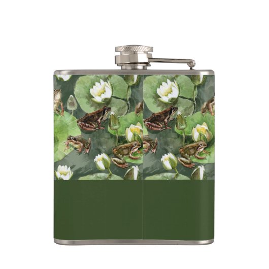 カエルの緑と白の睡蓮のパターン フラスク (裏面)
