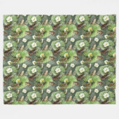 カエルの緑と白の睡蓮のパターン フリースブランケット (正面(横))