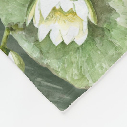 カエルの緑と白の睡蓮のパターン フリースブランケット (角)