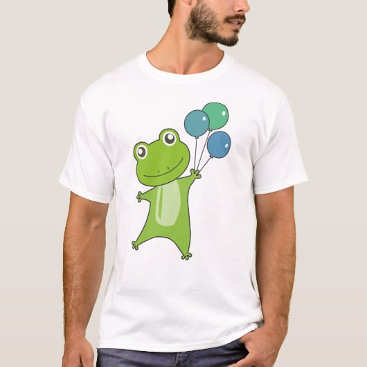 カエルの緑のバルーンおもしろい動物の子ども Tシャツ (正面)