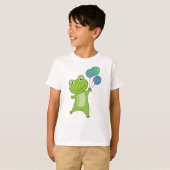 カエルの緑のバルーンおもしろい動物の子ども Tシャツ (正面フル)