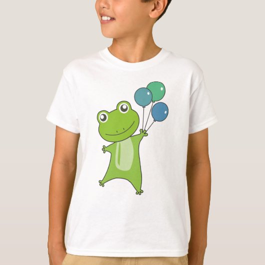 カエルの緑のバルーンおもしろい動物の子ども Tシャツ (正面)
