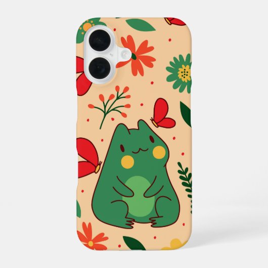 カエルの花咲く春の気分 iPhone 16ケース (裏面)
