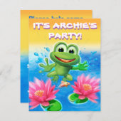 カエルの誕生日のカスタムのパーティの招待状の跳躍 招待状 (正面/裏面)