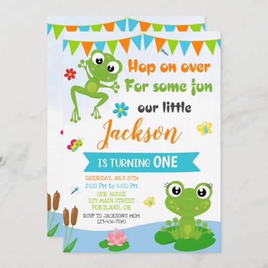 カエルの誕生日の招待グリーン爬虫類の招待 招待状 (正面/裏面)