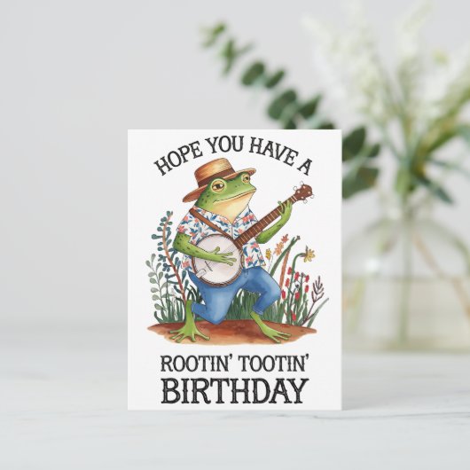 カエルの誕生日をお祝いしよう!楽しい1日にしてね ポストカード (スタンド正面)