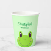 カエルの誕生日パーティグリーンテーマ紙プレート 紙コップ (正面)