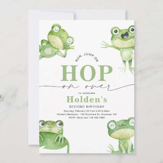 カエルの誕生日パーティーの招待状 招待状 (正面)