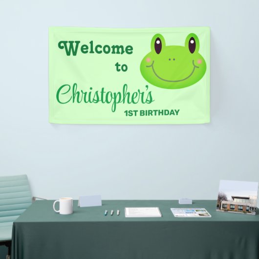 カエルの誕生日パーティー水生類グリーンテーマ歓迎 横断幕 (トレードショー)
