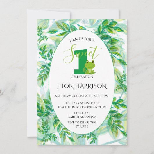 カエルの誕生日パーティー カエルをテーマにした招待状 招待状 (正面)