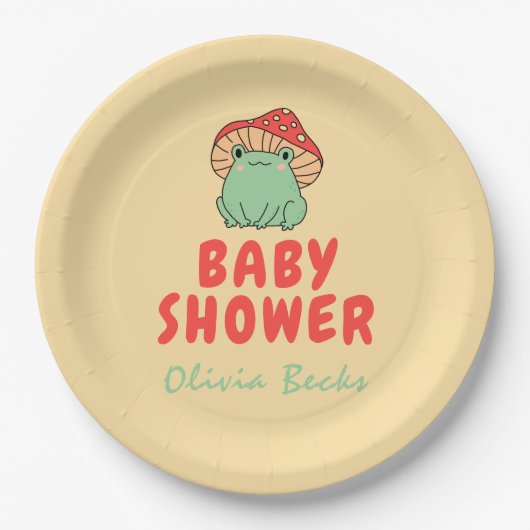 カエルの赤ちゃんシャワー付きききのこ ペーパープレート (正面)