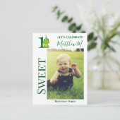 カエルの1歳誕生日パーティー招待状 ポストカード (スタンド正面)