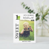 カエルの1歳誕生日パーティー招待状 ポストカード (スタンド正面)