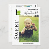 カエルの1歳誕生日パーティー招待状 ポストカード (正面/裏面)