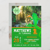 カエルの1歳誕生日パーティー カエル 熱帯の野生生物 招待状 (正面/裏面)