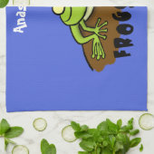 カエルは緑のおもしろいカエルの漫画を支配 キッチンタオル (折り畳み)