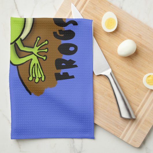 カエルは緑のおもしろいカエルの漫画を支配 キッチンタオル (四つ折り)