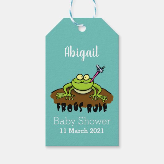 カエルは緑のおもしろいカエルの漫画を支配 ギフトタグ (正面)