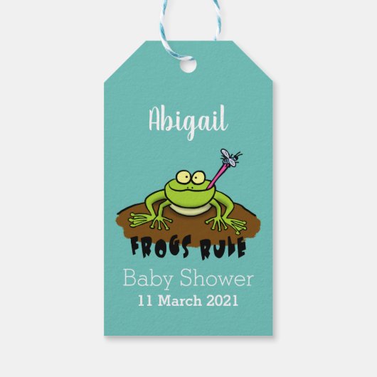 カエルは緑のおもしろいカエルの漫画を支配 ギフトタグ (裏面)