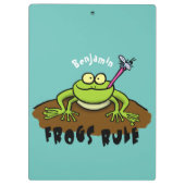 カエルは緑のおもしろいカエルの漫画を支配 クリップボード (裏面)
