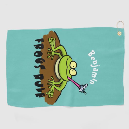 カエルは緑のおもしろいカエルの漫画を支配 ゴルフタオル (横)