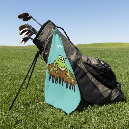 カエルは緑のおもしろいカエルの漫画を支配 ゴルフタオル (グリーン)