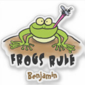 カエルは緑のおもしろいカエルの漫画を支配 シール (正面)