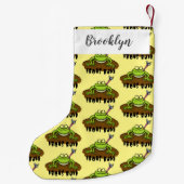 カエルは緑のおもしろいカエルの漫画を支配 スモールクリスマスストッキング (裏面)