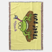 カエルは緑のおもしろいカエルの漫画を支配 スローブランケット (正面縦)