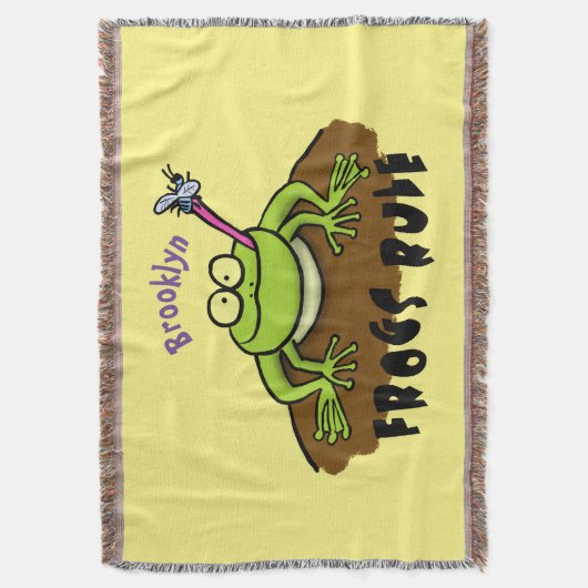 カエルは緑のおもしろいカエルの漫画を支配 スローブランケット (正面縦)