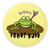 カエルは緑のおもしろいカエルの漫画を支配 セラミックノブ (正面)