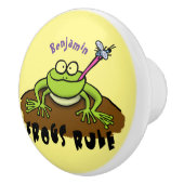 カエルは緑のおもしろいカエルの漫画を支配 セラミックノブ (右)