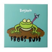 カエルは緑のおもしろいカエルの漫画を支配 タイル (正面)