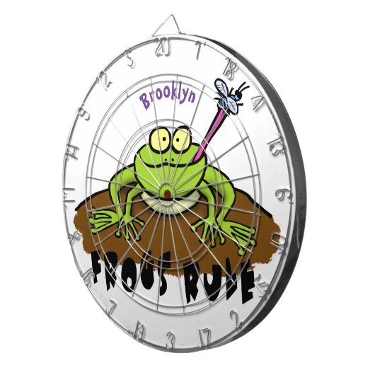 カエルは緑のおもしろいカエルの漫画を支配 ダーツボード (正面右)