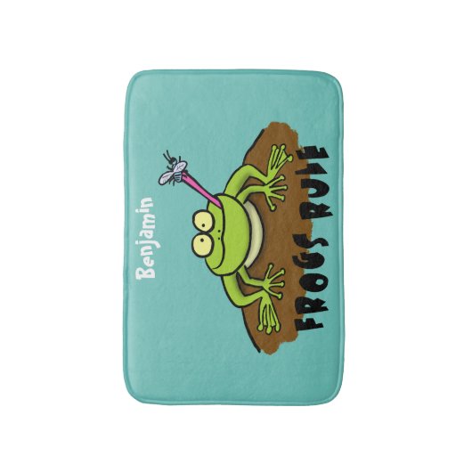 カエルは緑のおもしろいカエルの漫画を支配 バスマット (正面縦)