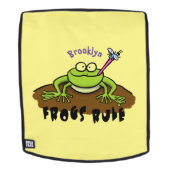 カエルは緑のおもしろいカエルの漫画を支配 バックパック (取り外し可フェース)