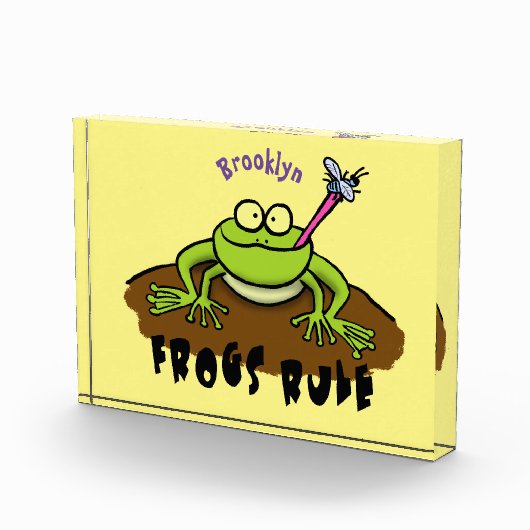 カエルは緑のおもしろいカエルの漫画を支配 フォトブロック (右)