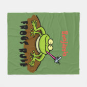 カエルは緑のおもしろいカエルの漫画を支配 フリースブランケット (正面(横))