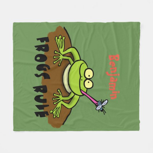 カエルは緑のおもしろいカエルの漫画を支配 フリースブランケット (正面(横))