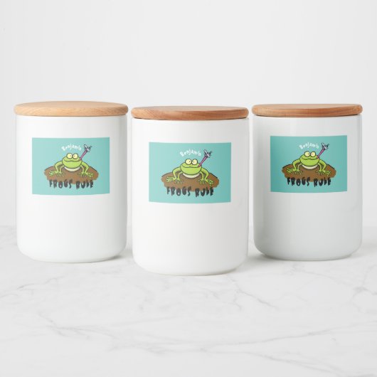 カエルは緑のおもしろいカエルの漫画を支配 フードラベル (ボトル)