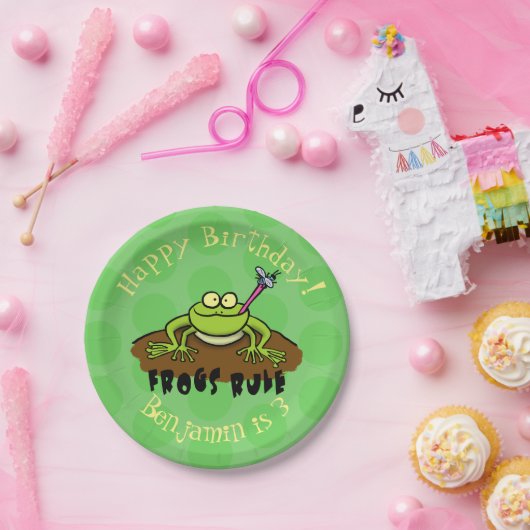 カエルは緑のおもしろいカエルの漫画を支配 ペーパープレート (パーティー)