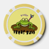 カエルは緑のおもしろいカエルの漫画を支配 ポーカーチップ (裏面)